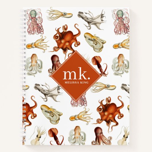 Aquarell Octopus Ocean Animes Muster Monogram Notizblock (Vorderseite)