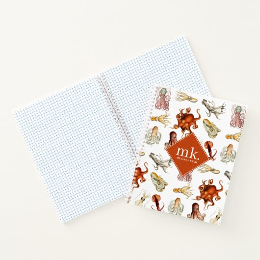 Aquarell Octopus Ocean Animes Muster Monogram Notizblock (Innenseite)