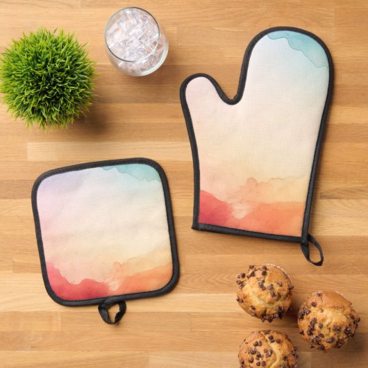 Aquarell Ofenhandschuh & Topflappen-Set (Oben Unten)