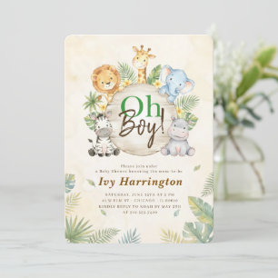 Aquarell Oh Junge Dschungel-Baby-Party Einladung