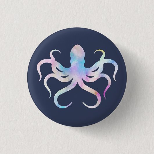 Aquarell-Oktopus Button (Vorderseite)