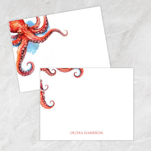 Aquarell-Oktopus-Küsten-Schreibwaren Mitteilungskarte