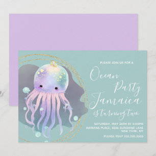 Aquarell-Oktopus-Ozean-Strand-Geburtstagsfeier   Einladung