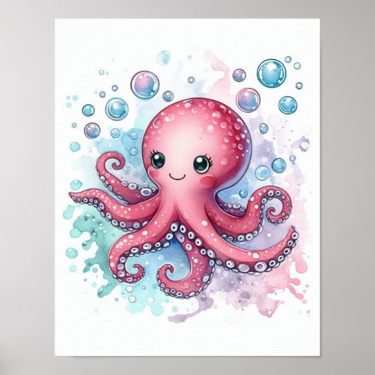 Aquarell-Oktopus Poster (Vorne)
