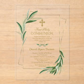 Aquarell Olive Blätter Gold Boy Heilige Kommune Acryleinladungen (Vorderseite)