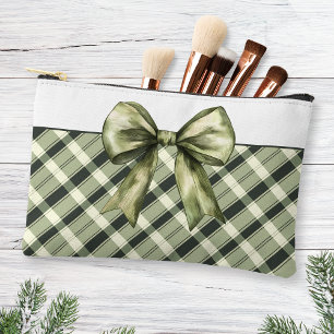 Aquarell Olive Green Bow Kariert Moderne Rustikal Zubehörtasche