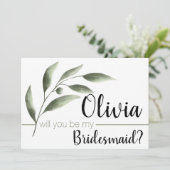 Aquarell-Olive sind Sie meine Brautjungfern-Karten Einladung (Stehend Vorderseite)