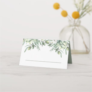 Aquarell-Oliven. Elegante italienische Hochzeit im Platzkarte