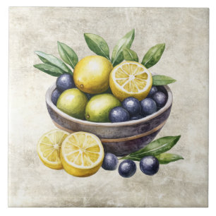 Aquarell Oliven Zitronen Limetten Faux-Textur  Fliese