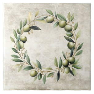 Aquarell-Olivenkranz-Textur-Imitat  Fliese
