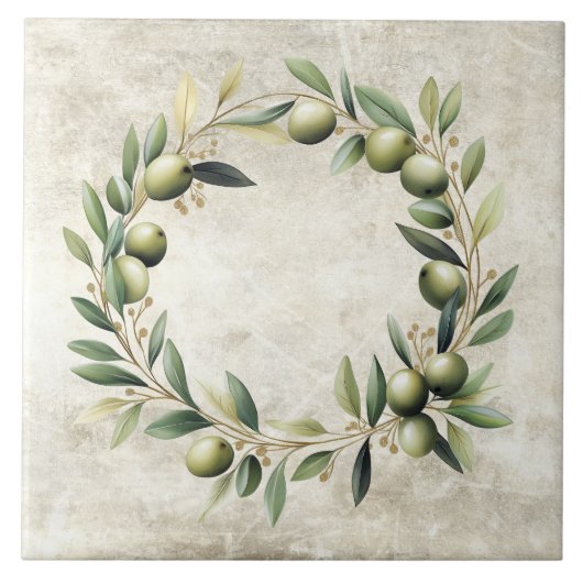 Aquarell-Olivenkranz-Textur-Imitat  Fliese (Vorderseite)