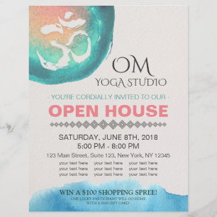 Aquarell Om YOGA-Lehrer Studio-Einweihung Flyer