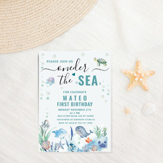Aquarell One der Meer 1. Geburtstag Einladung