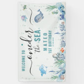 Aquarell One der Meer 1. Geburtstag Willkommen Banner (Vertikal)
