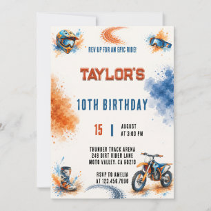 Aquarell Orange Blau Dirt Bike Geburtstag Einladung