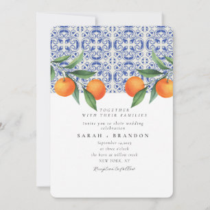 Aquarell Orange Blau Fliese Mittelmeer-Hochzeit Einladung