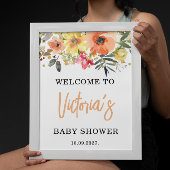 Aquarell Orange Bloral Begrüßungsdusche Poster