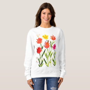 Aquarell Orange Blumen Wildblumen Natur Sweatshirt