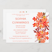 Aquarell Orange Blumendusche Einladung (Vorne/Hinten)