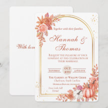 Aquarell Orange Blumenhochzeit mit Gold & Kürbisse