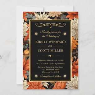 Aquarell Orange Braune Herbstblätter Hochzeit Einladung