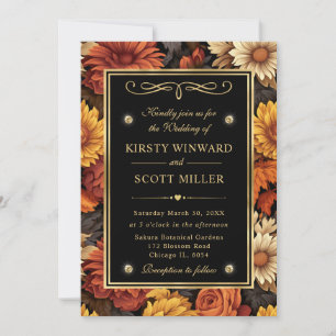 Aquarell Orange Braune Herbstblätter Hochzeit Einladung