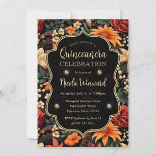 Aquarell Orange Braune Herbstblätter Quinceanera Einladung