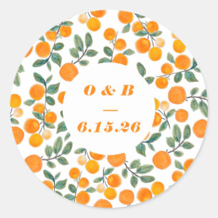 Aquarell Orange Citrus Monogrammierte Hochzeit Runder Aufkleber