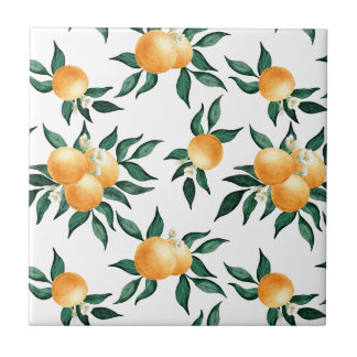 Aquarell Orange Citrus Sonnige Botanik Fliese