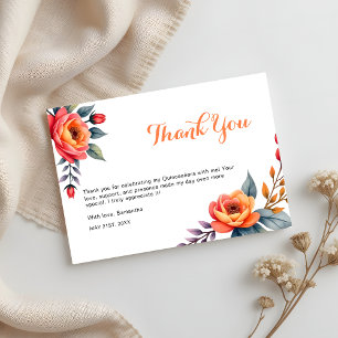 Aquarell Orange Floral Quinceanera 15. Geburtstag Dankeskarte
