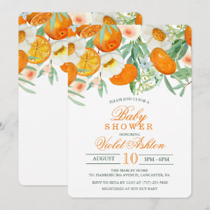 Aquarell Orange Florales Babyshower-Einladung Einladung