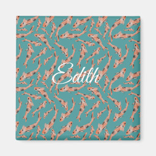 Aquarell Orange Koi Fisch Türkis Personalisiert Magnet