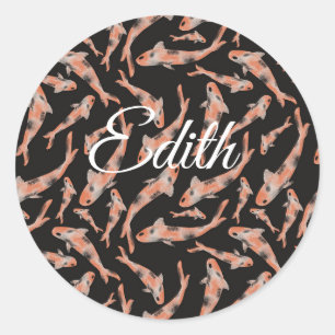 Aquarell Orange Koi Personalisiert Runder Aufkleber