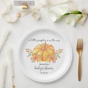 Aquarell orange Kürbis-Baby-Party Pappteller
