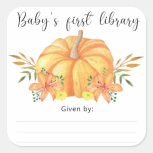 Aquarell orange Kürbis - Baby's erste Bibliothek Quadratischer Aufkleber