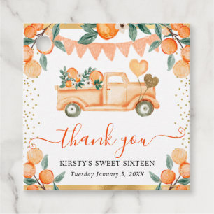 Aquarell Orange Lastwagen und Blumen Sweet Sixteen Geschenkanhänger
