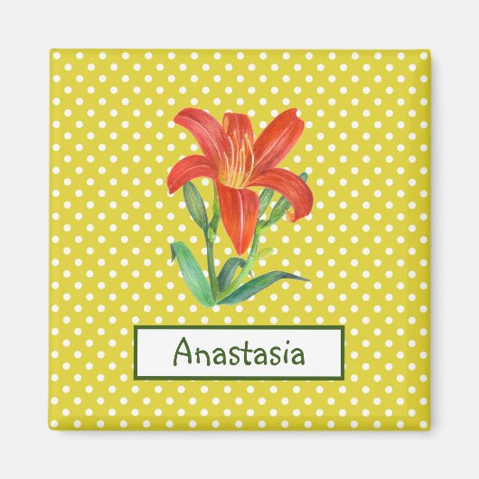 Aquarell Orange Lily Lemon Green Polka Dots Magnet (Vorne)