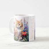 Aquarell Orange Tabby Kitty Cat Im Blumengarten Kaffeetasse (Vorderseite Links)