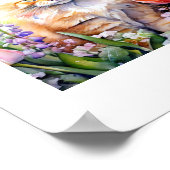 Aquarell Orange Tabby Kitty Cat Im Blumengarten Poster (Ecke)