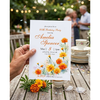 Aquarell Orange Tagetes Floral Geburtstag Einladung