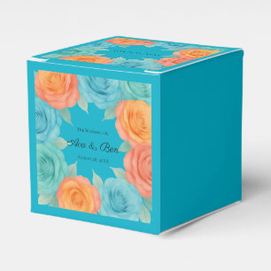 Aquarell Orange und Türkis Rosen Hochzeit Geschenkschachtel