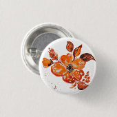 Aquarell orangefarbene Blumen Button (Vorne & Hinten)