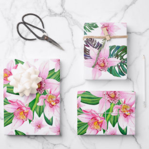 Aquarell-Orchideen-Design 12 Geschenkpapier Set