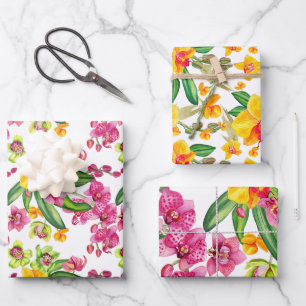 Aquarell-Orchideen-Design 18 Geschenkpapier Set