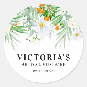 Aquarell-Orchideen & Kumquats Florales Brautbad Runder Aufkleber