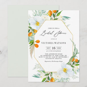 Aquarell-Orchideen & Kumquats Rahmen Brautparty-Ei Einladung