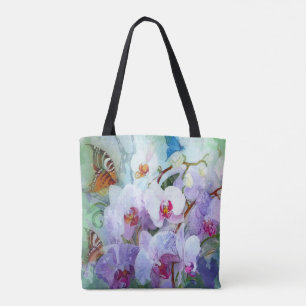 Aquarell-Orchideen u. Schmetterlinge Tasche