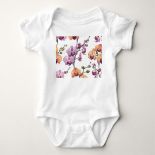 Aquarell-Orchideenblüten, nahtloses Muster. Baby Strampler