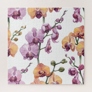 Aquarell-Orchideenblüten, nahtloses Muster. Puzzle