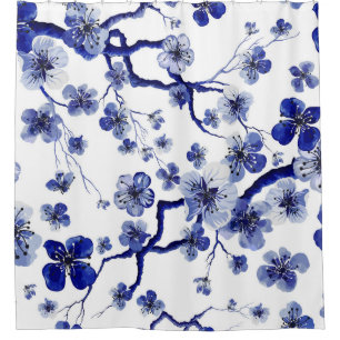 ?Aquarell-orientalisches Muster mit Sakura-Zweig. Duschvorhang